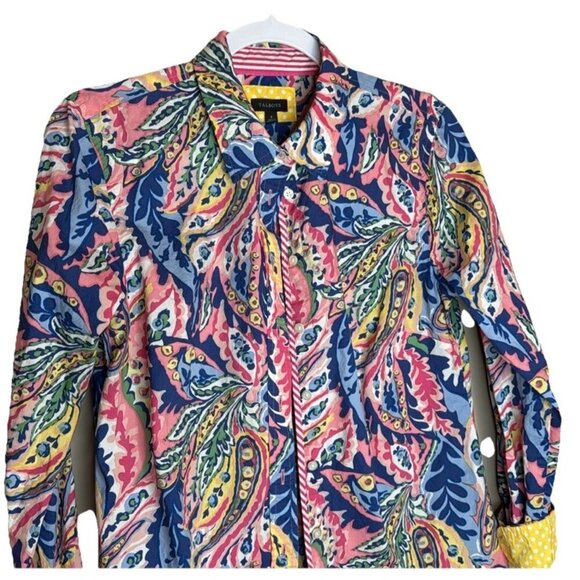 Talbots Pink Blue Paisley Print Button-up Blouse Top, Size Small, Color-block - Picture 4 of 8
